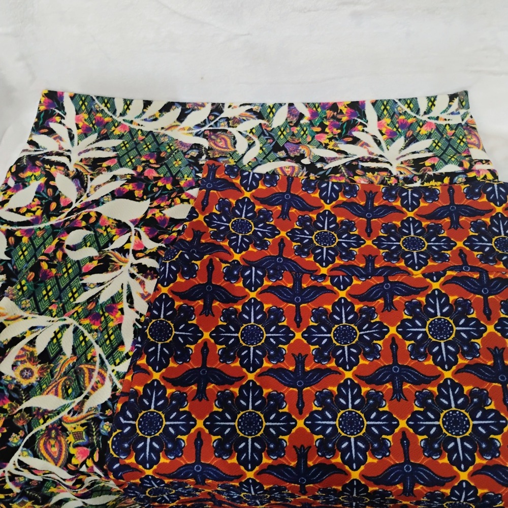 LuLaRoe Cassie Pencil Skirt Bundle 2 Pack Floral Geometric Multi Color 3XL Women
